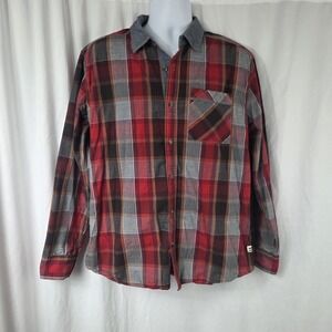 Sean John Shirt Mens XL Red Plaid Tailored Fit Button Front Long Sleeve Casual